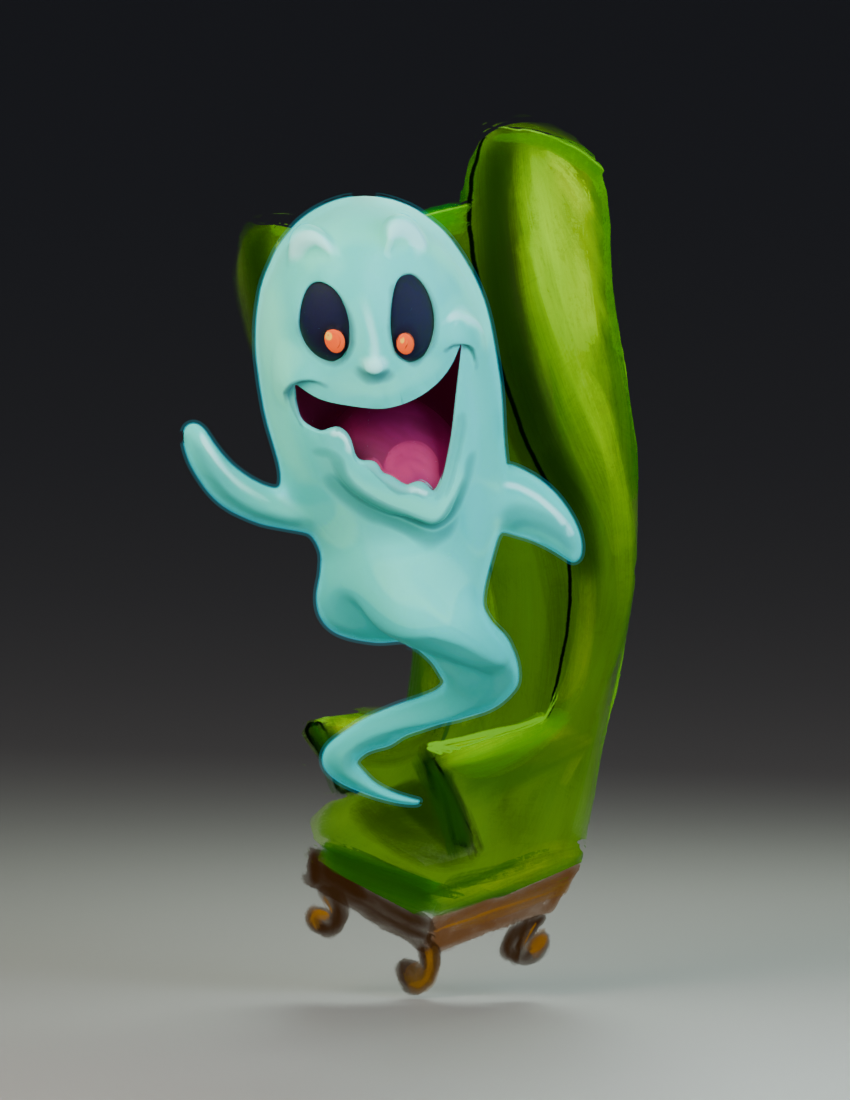 Painted chair with a floating turquoise ghost